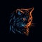 Glowing Blue Line Angry Cat Vector Illustration
