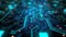 Glowing blue neon circuit board chip tech background. Generative AI