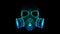Glowing blue particles formation gas mask with double filter. Rotating future hologram 3d model