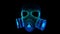 Glowing blue particles formation gas mask. Future hologram 3d model