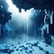 glowing blue voxel, volumetric fog, cubic world, ice cave