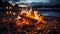 Glowing campfire burns bright, heating nature beauty in autumn generated by AI