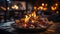 Glowing campfire heats wood, cooking gourmet meal outdoors generated by AI