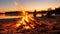 Glowing campfire illuminates nature beauty at sunset generated by AI
