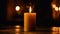 Glowing candle brings peaceful warmth on winter night generated by AI