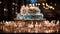 Glowing candle illuminates birthday cake, bringing sweet celebration generated by AI