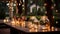 Glowing candle illuminates dark table, celebrating nature winter romance generated by AI