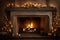 Glowing candles and a warm fireplace creating a cozy holiday ambiance. Christmas tree and other decorations at night. AI