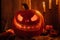Glowing Carved Pumpkin or jack-o-lantern
