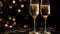 Glowing champagne flute illuminates celebration in dark, luxurious background generated by AI
