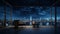 Glowing Cityscape at Night with Illuminated High-Rise Buildings and Moon Reflection. generated by AI tool
