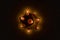 Glowing clay lamp in dark night-Happy Diwali, Light festival, Illuminated lights