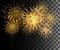 Glowing collection. Golden firework, light effects isolated on transparent background. Sunlight lens flare, stars. Shining