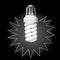 Glowing compact fluorescent light bulb with spiral tube and with painted beams