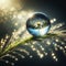 Glowing crystal ball with chamomile flower on grass.