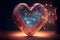 Glowing crystal heart. Symbol of love. Valentines Day concept. Generative AI