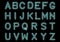 Glowing Cyan Blue Neon Alphabet isolated and transparent. Custom handcrafted font for design.