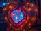 Glowing cybernetic heart with neon patterns