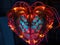 Glowing cybernetic heart with neon patterns