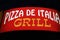 Glowing in the dark inscription of food service Pizza from Italy grill. Editorial Use Only