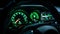 Glowing dashboard illuminates the luxurious sports car generated by AI