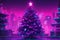 Glowing decorated neon christmas tree, xmas wallpaper