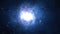Glowing deep space traveling nebula with stars.