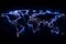 Glowing dots form neon world map, symbolizing interconnected global unity