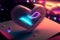 Glowing electronic heart on a letter. Cyberpunk style heart