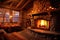 glowing embers in log cabin fireplace