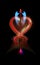 Glowing fantasy arrow of cupid pierced red heart. Amur attribute of Valentines day fiery love, heart loving with over black.