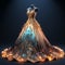 Glowing Fantasy Dress: Luminous 3d Design In Blue And Amber