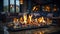 Glowing firewood heats the cozy home interior during winter generated by AI