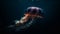 Glowing fish swimming in dark underwater, beauty in nature generated by AI