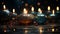 Glowing flame illuminates dark night, symbol of spirituality generated by AI