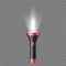 Glowing flashlight realistic. Electric handy portable lamp for night searching or camping tourism