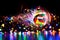 Glowing football soccerball with team national flags of qatar 2022