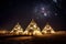 glowing giant buildings in the shape of pyramids on other planet image