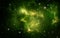 Glowing giant green blob of gas and dust in deep space, Lyman-alpha radiation.