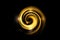 Glowing gold cloud spiral with light effect on black sky background