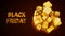 glowing gold present boxes pile for black friday sale with text - object 3D rendering