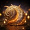 a glowing gold snail on golden bokeh background generative AI