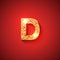 Glowing Golden Letter D on red colored background