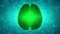 Glowing green brain wired on neural surface or electronic conductors