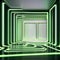 Glowing green neon lines weaving dynamically in a mesmerizing 3D render, leaving radiant tracks on a sleek black canvas3