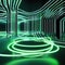 Glowing green neon lines weaving dynamically in a mesmerizing 3D render, leaving radiant tracks on a sleek black canvas5