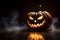 Glowing Grins of Halloween Close-Up View of Scary Pumpkin with Sinister Eyes for Spooky Party Nights. created with Generative AI