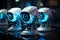 Glowing guardians, White glossy security cameras with hologram details, wide banner