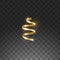 Glowing hanging curl serpentine. Golden yellow metallic color New Year Christmas decoration design element gold streamer