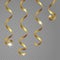 Glowing hanging curl serpentine. Golden yellow metallic color New Year Christmas decoration design element gold streamer